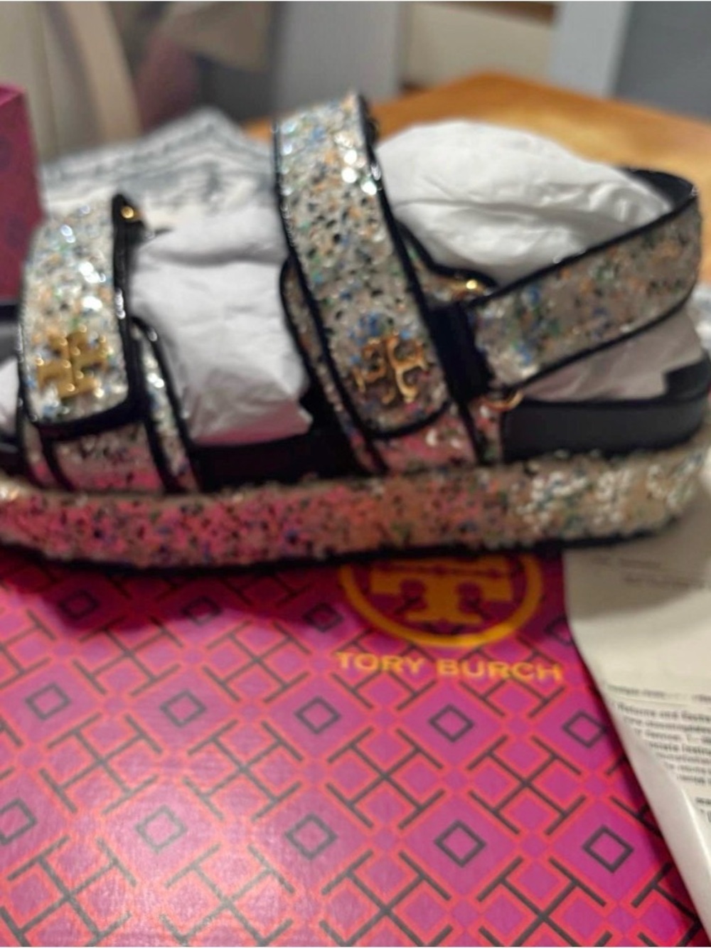Tory Burch Iridescent Glitter Platform Sandals in Silver Multi 8